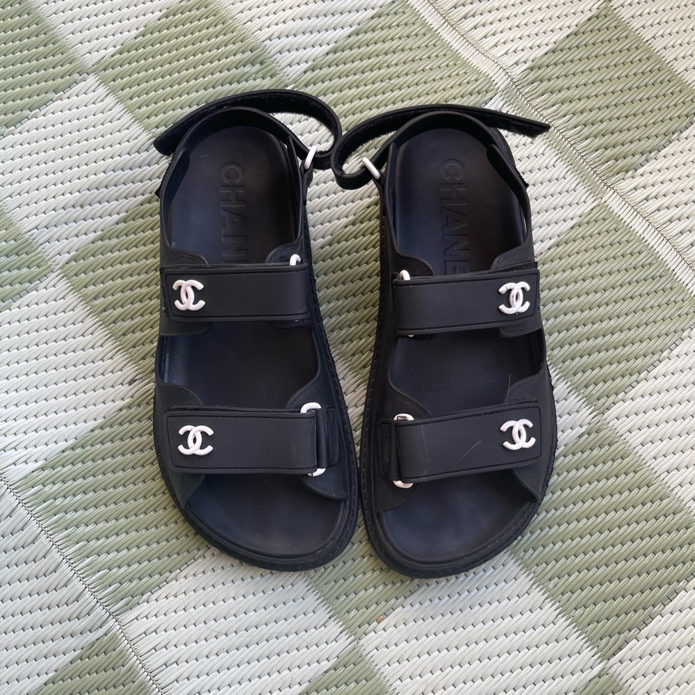 Chanel Black Sandals with Silver Accents